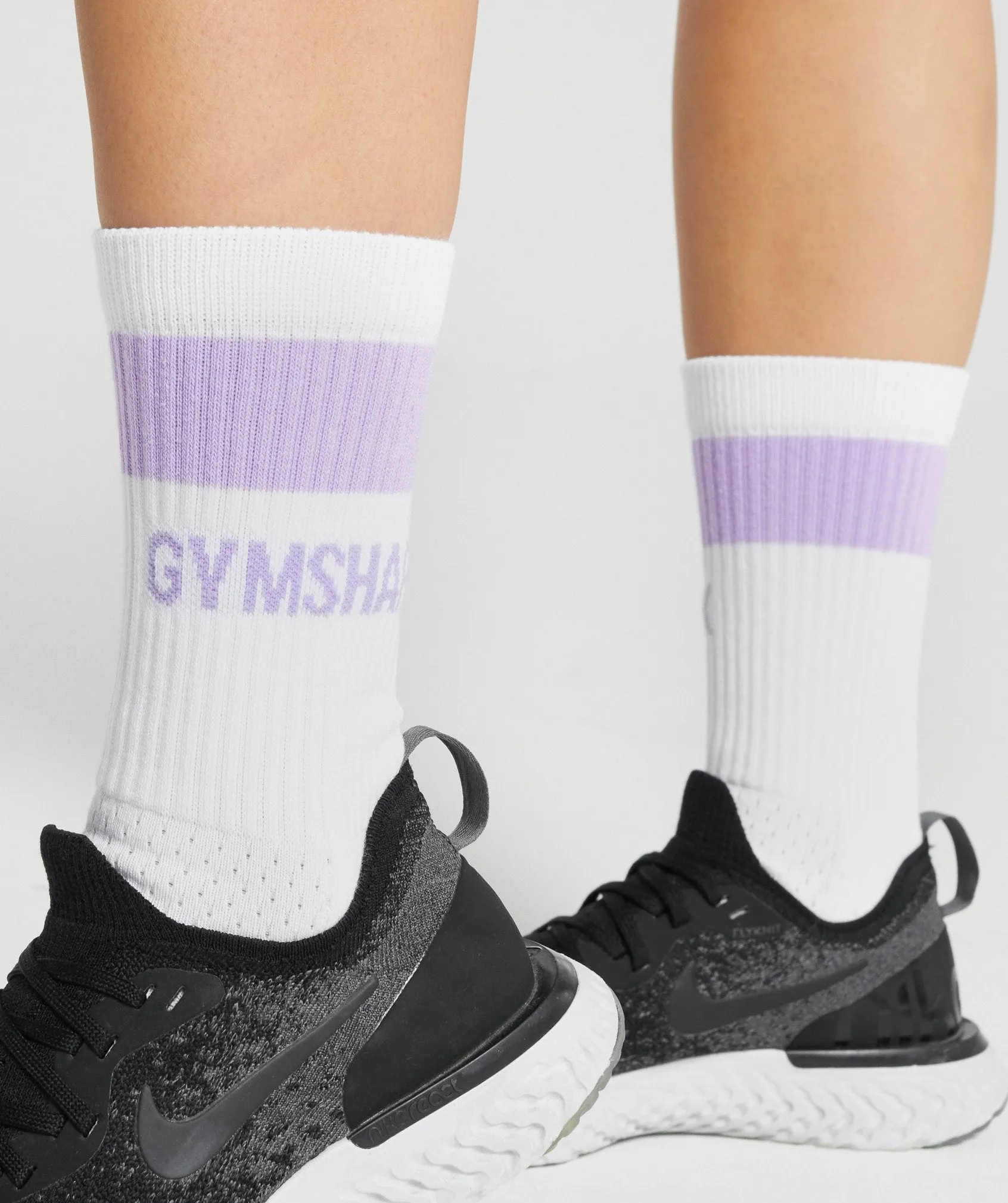 Gymshark Premium Logo Crew Socks 1pk - White/Light Purple