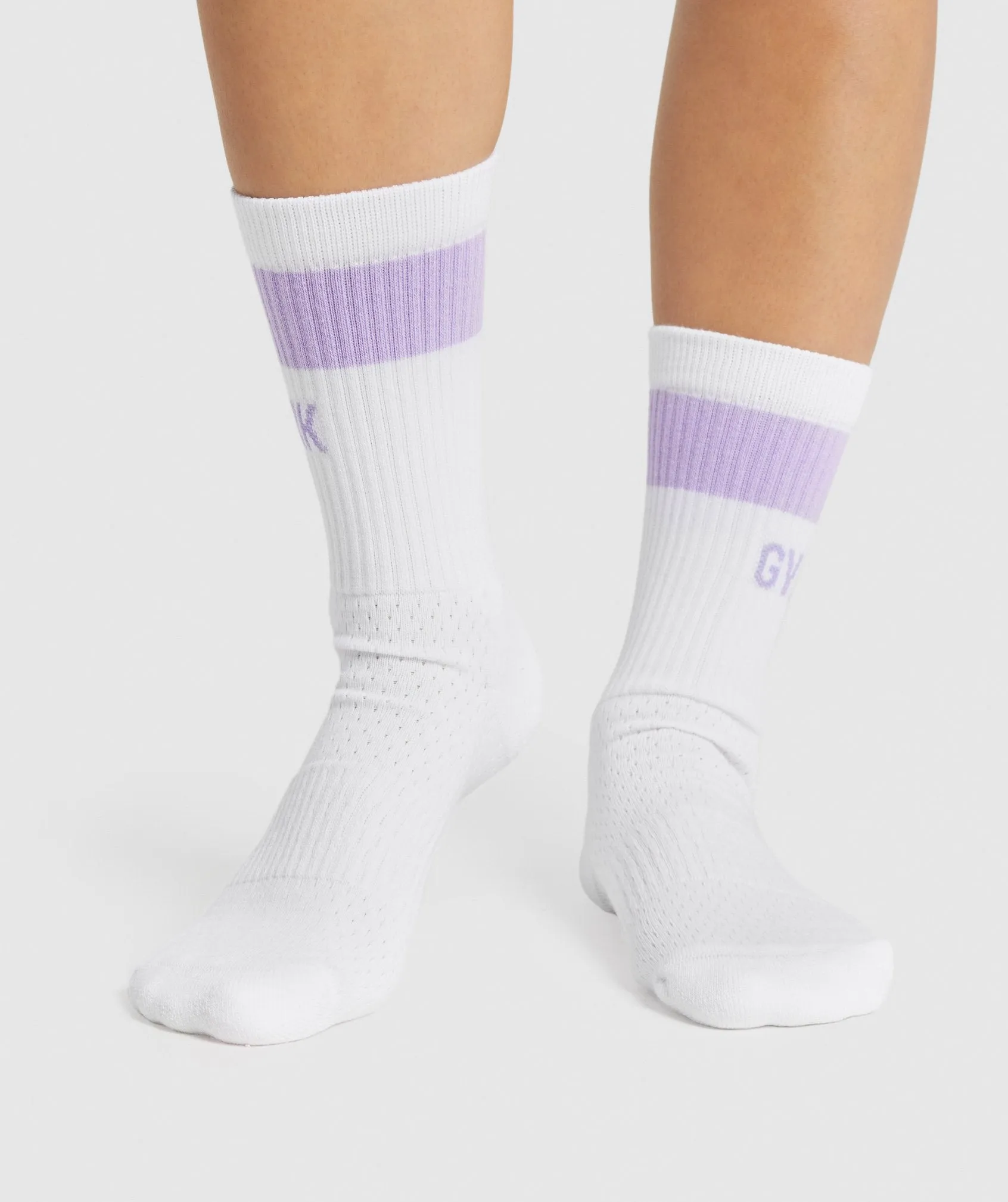 Gymshark Premium Logo Crew Socks 1pk - White/Light Purple