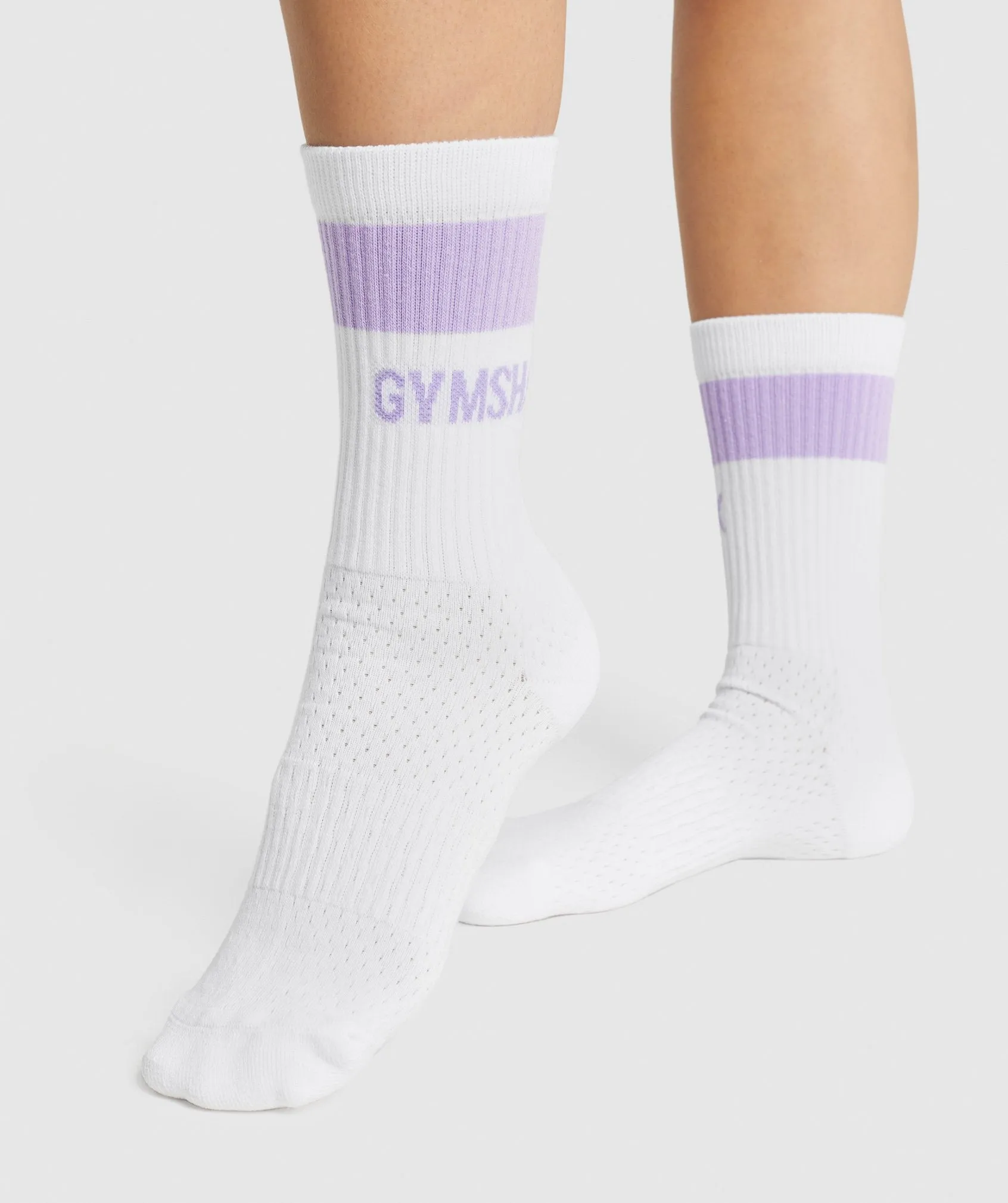 Gymshark Premium Logo Crew Socks 1pk - White/Light Purple