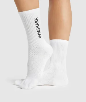 Gymshark Premium Logo Crew Socks - White