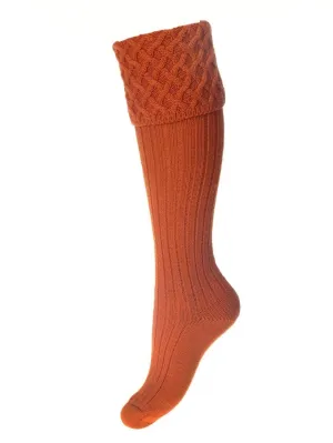 HOUSE OF CHEVIOT Lady Rannoch Shooting Socks - Womens - Burnt Orange