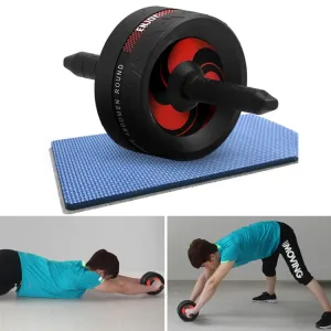 Household Fitness Equipment Abdominal Curl Roller Abdominal Muscle Wheel With Kneeling Pad, Colour: Two-wheel Red Black