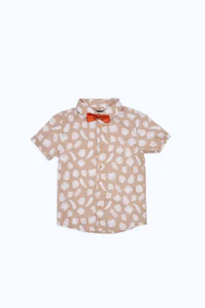 Infant Boys Beige Printed Bow Tie Shirt