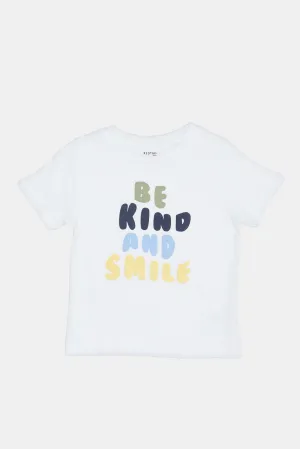 Infant Boys White Be Kind And Smile Print T-Shirt