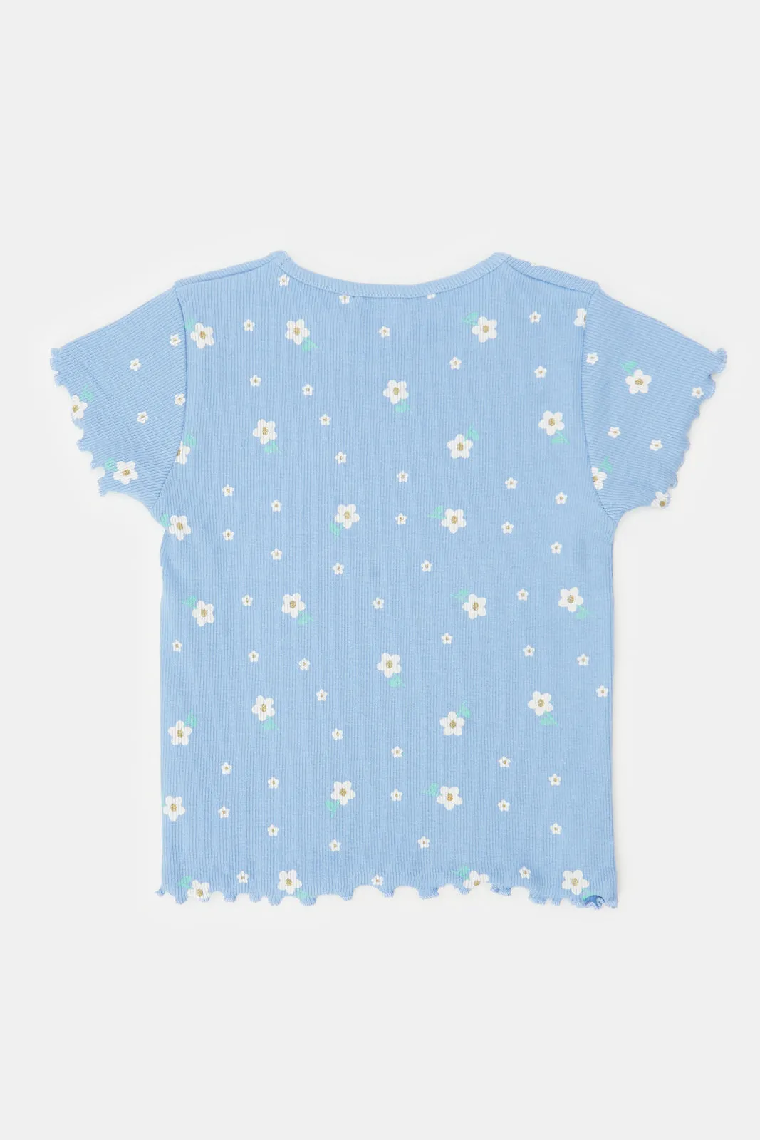 Infant Girls Blue Floral Print T-Shirt