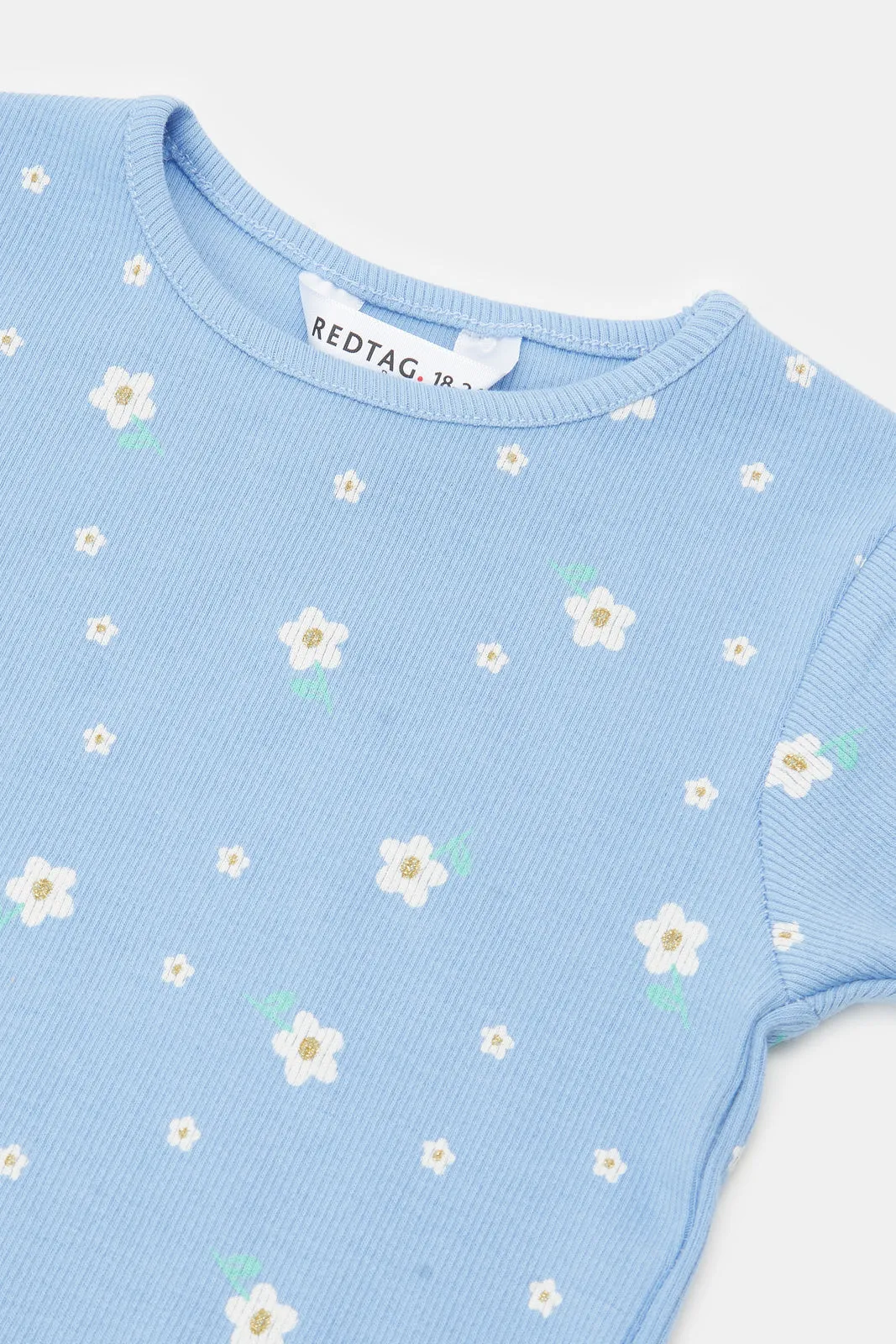 Infant Girls Blue Floral Print T-Shirt