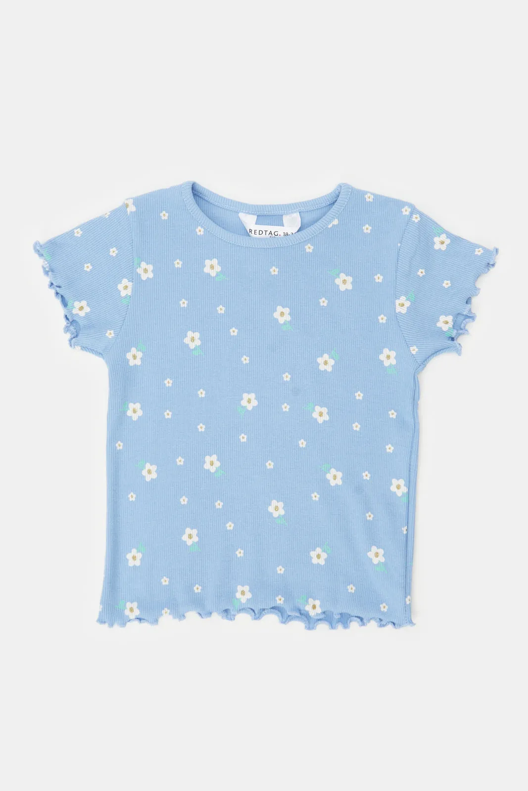 Infant Girls Blue Floral Print T-Shirt