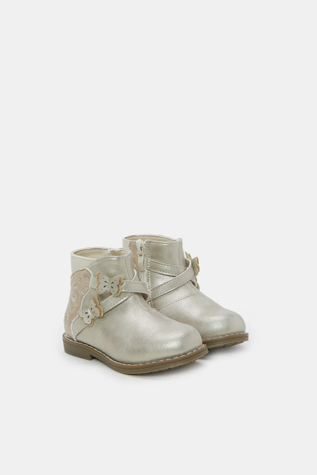 Infant Girls Cream Butterfly Ankle Boots