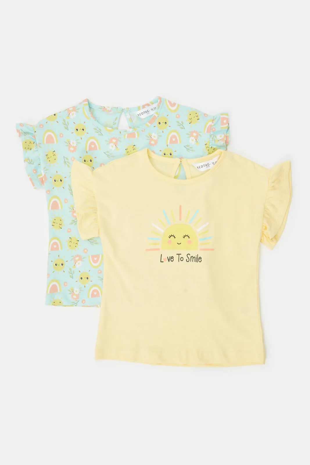 Infant Girls Pink And Mint Sun Print T-Shirt Set (Pack of 2)