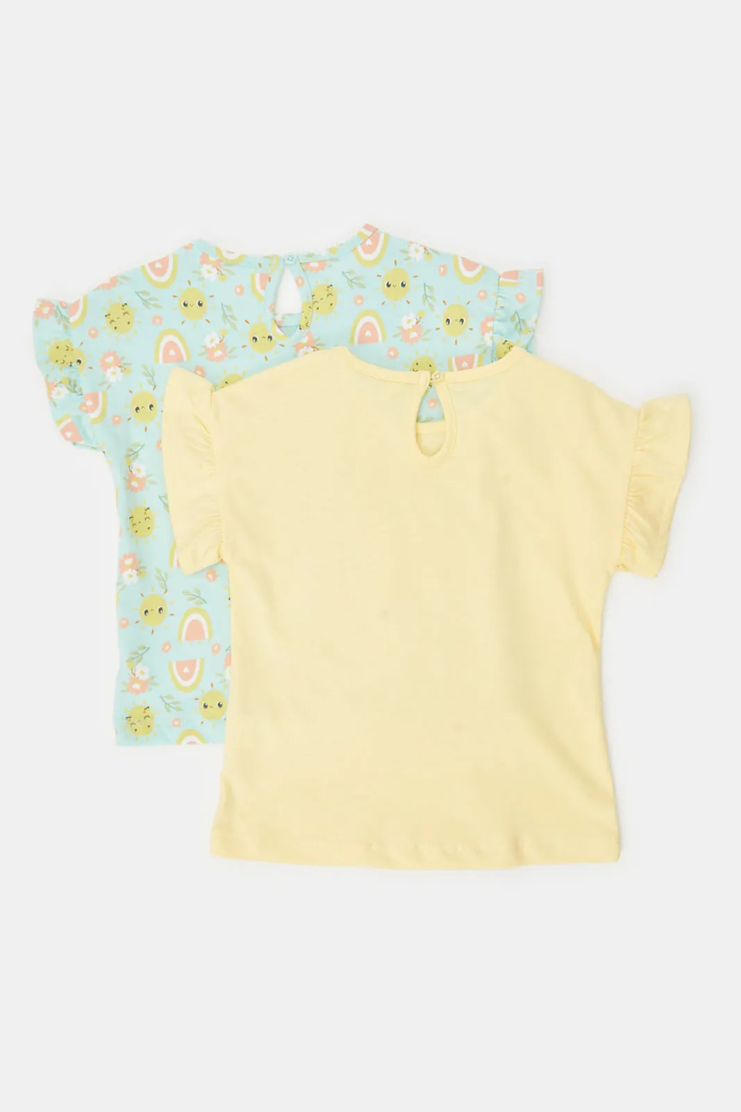 Infant Girls Pink And Mint Sun Print T-Shirt Set (Pack of 2)