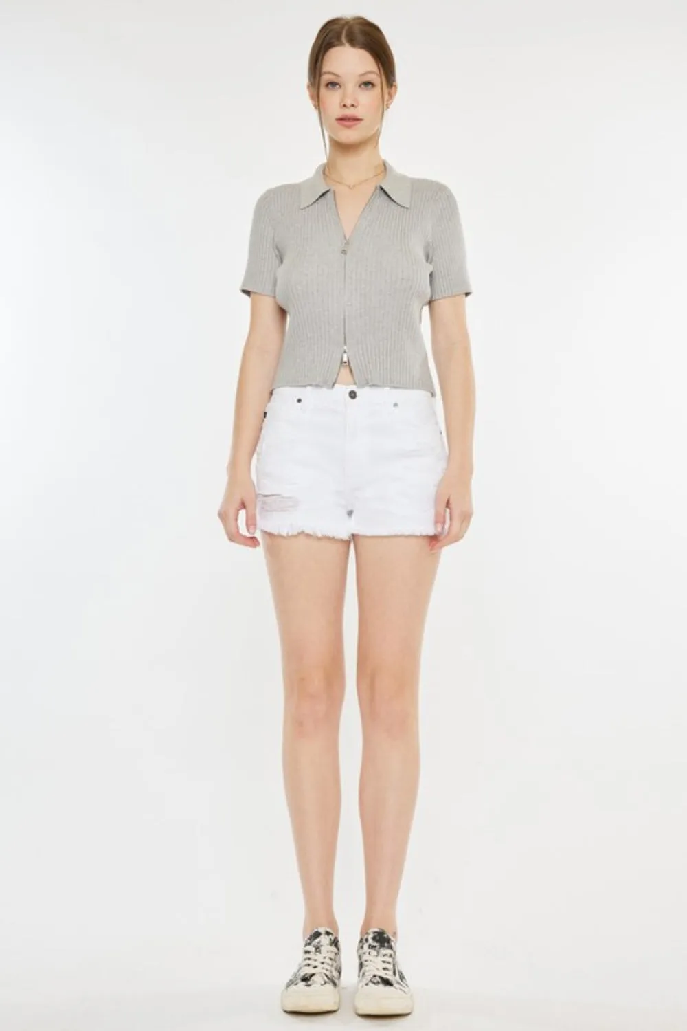 Kancan Raw Hem Distressed Denim Shorts