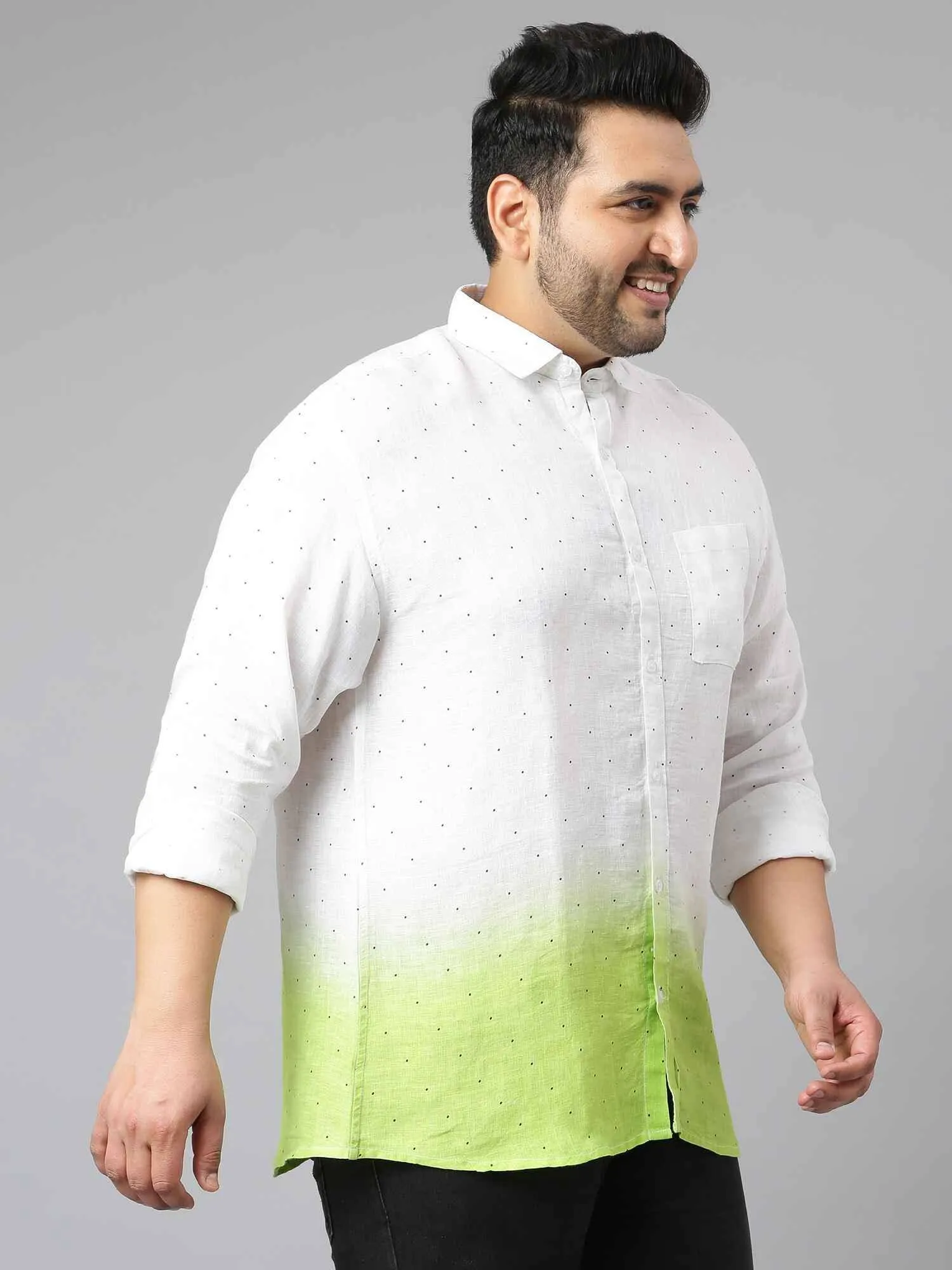 Light Green Ombre Digital Printed  Linen Shirt Men's Plus Size