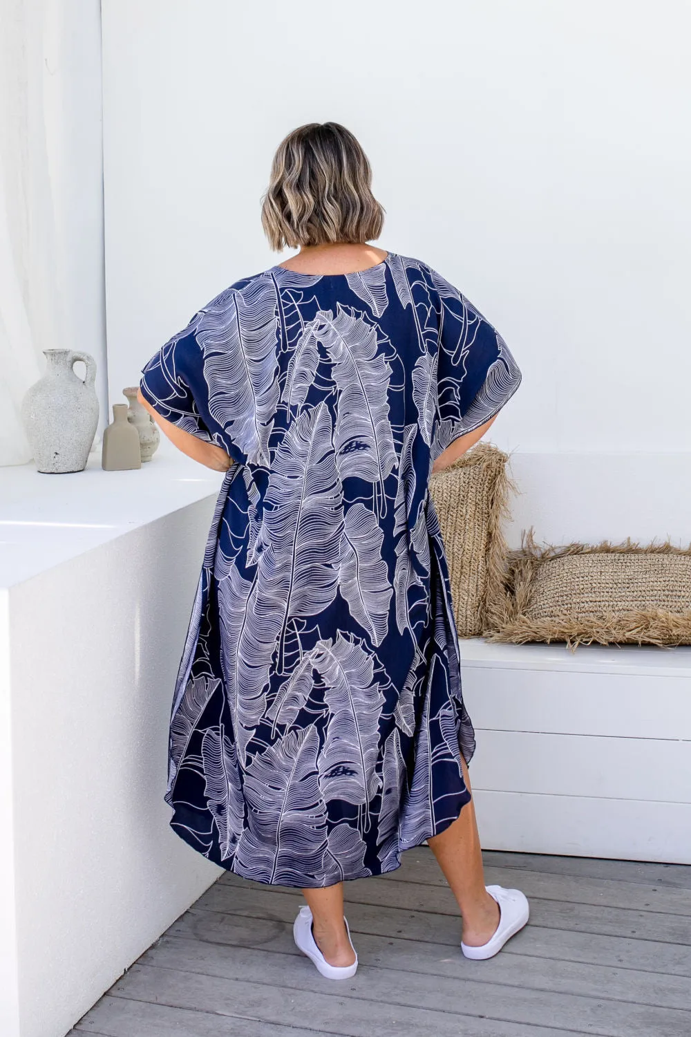 Long Kaftan Dress - Blue Leaf