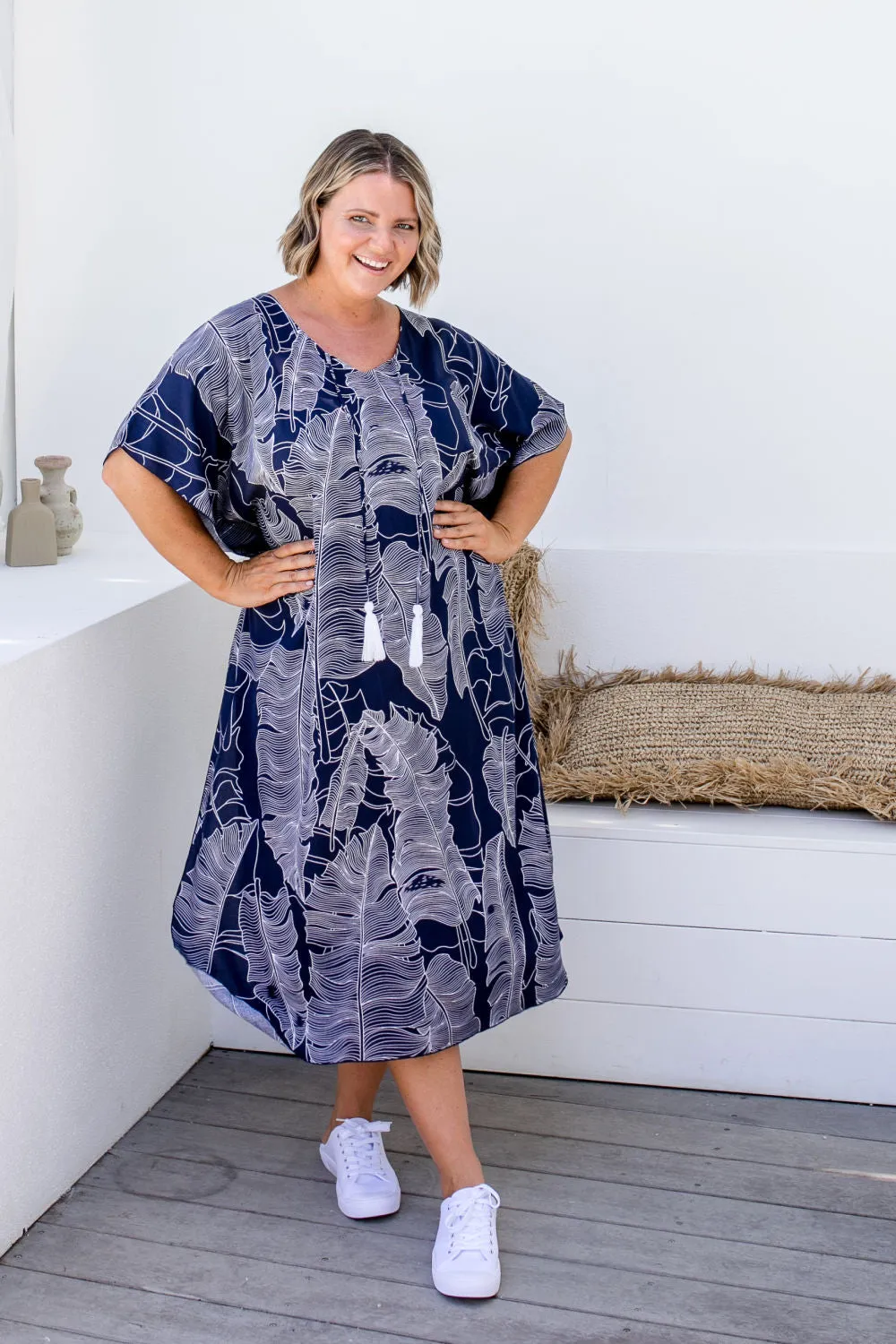 Long Kaftan Dress - Blue Leaf