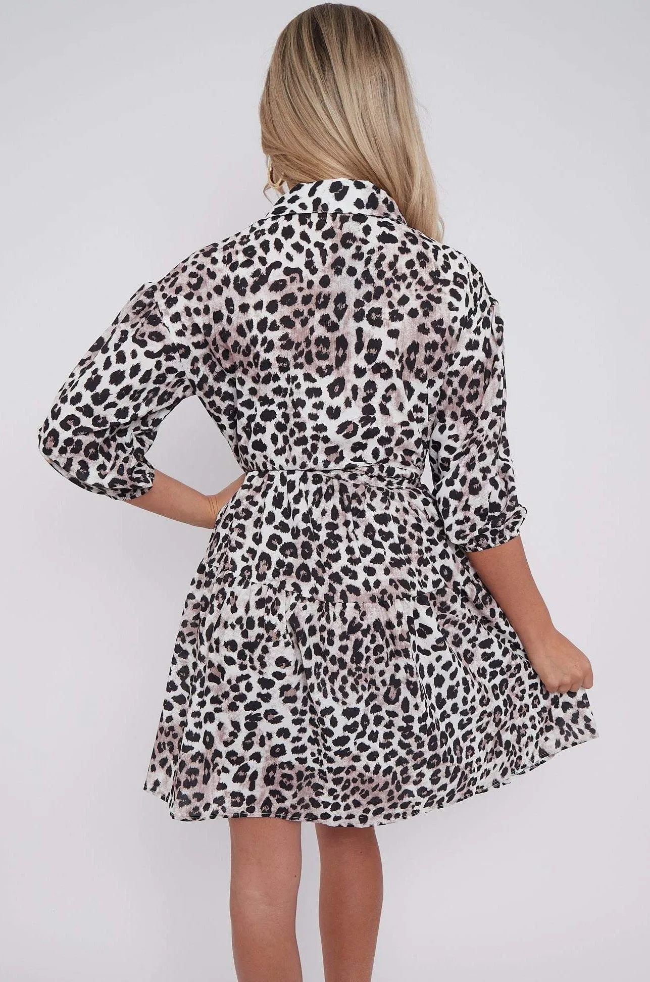 LOVE SUNSHINE Taupe Leopard Print Oversized Smock Mini Dress