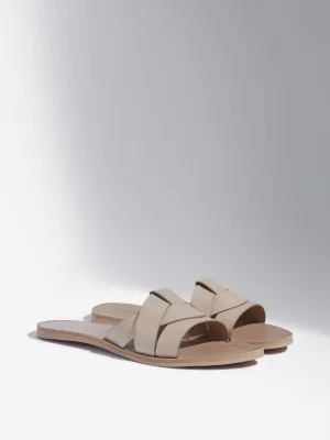 LUNA BLU Beige Multi-Strap Slides