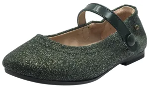 Manuela de Juan Girl's Irene Forest Green Shimmer Leather Elastic Back Mary Jane Flats