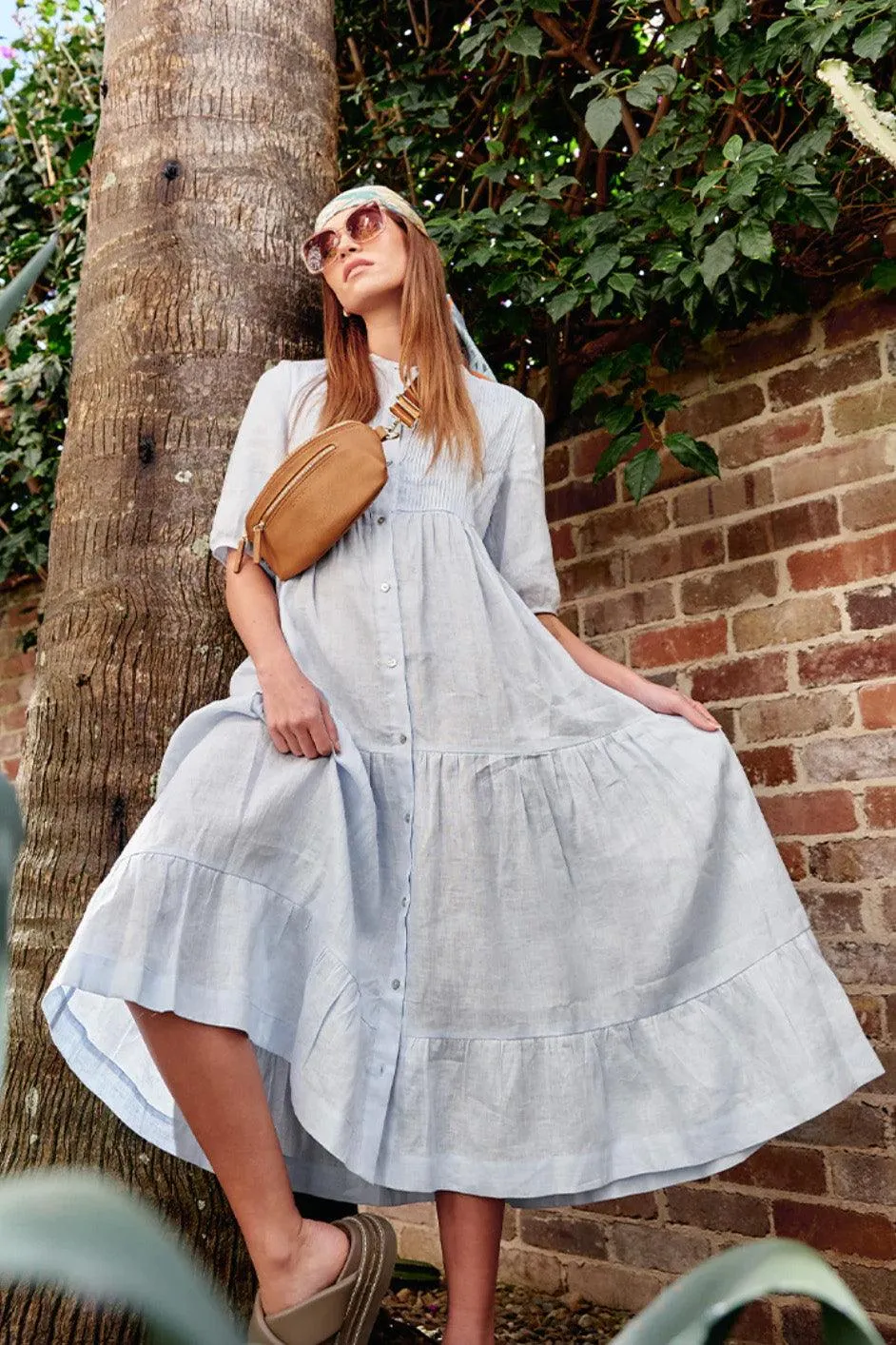 Maria Linen Dress | Pale Blue