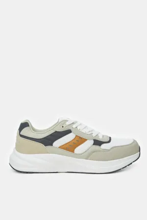 Men Beige Color Block Sneakers