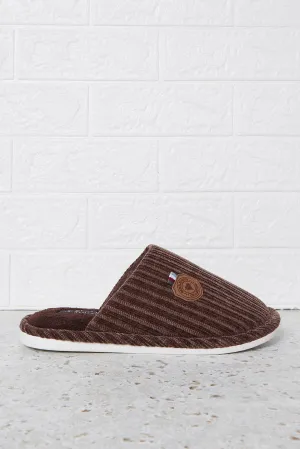 Men Brown Textured Mule Slipper