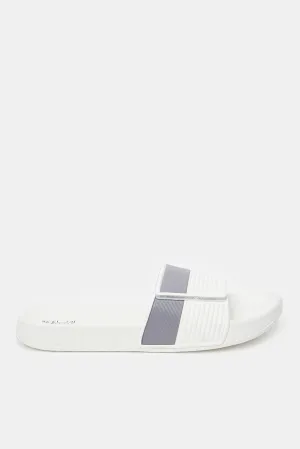 Men White Stripe Slide With Velcro