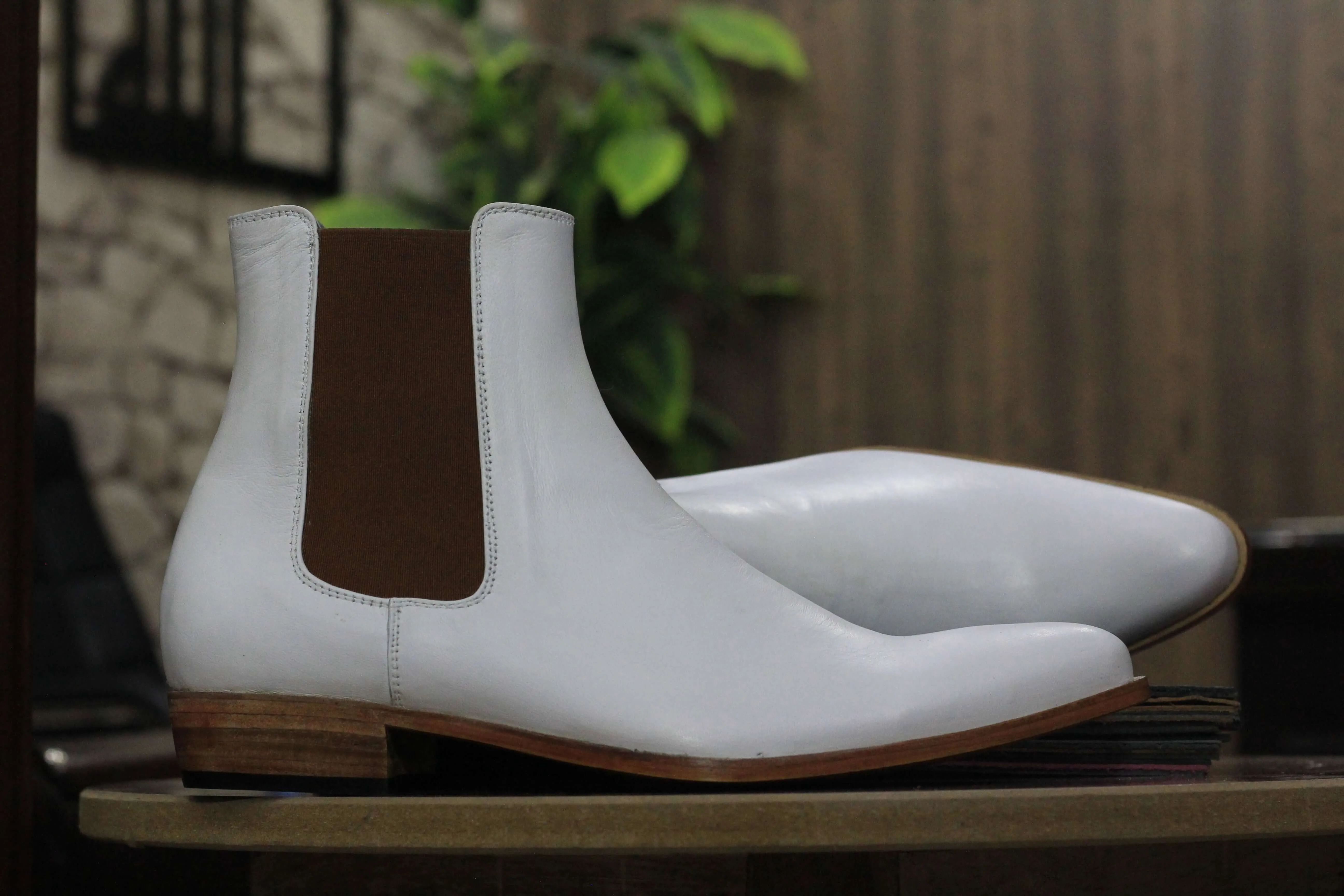 Men's Handmade White Pure Genuine Leather Chelsea Boots