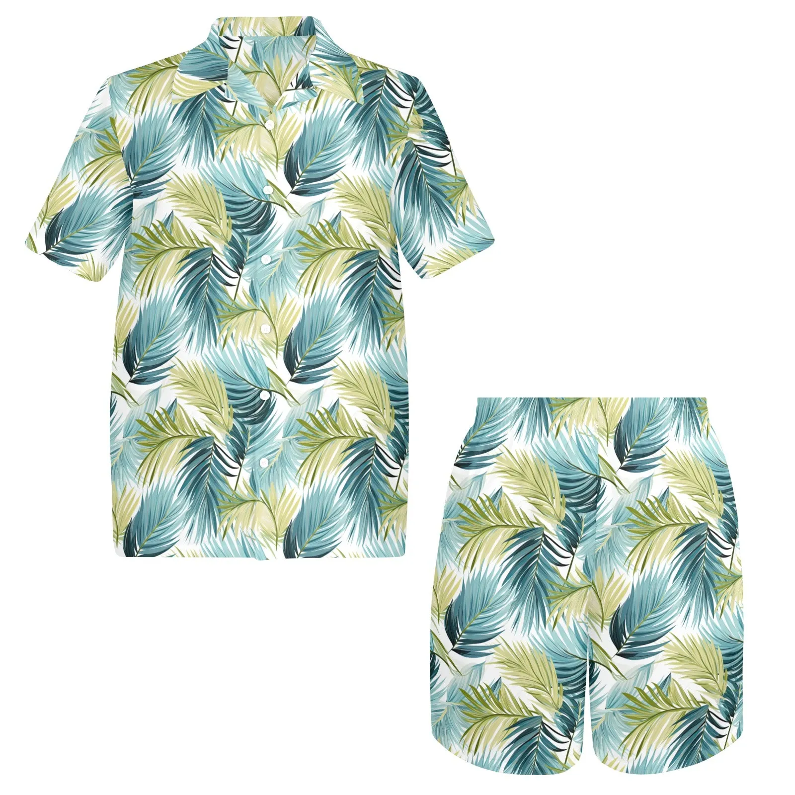 Men's Shirt & Shorts Set Palm Leaves Men's Shirt and Shorts Outfit (Set26)