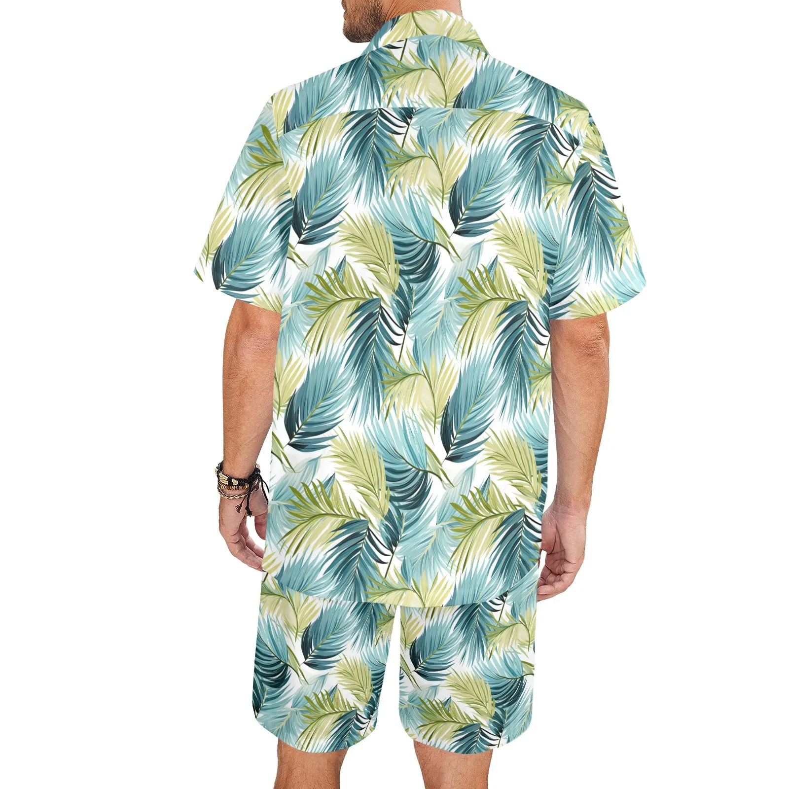 Men's Shirt & Shorts Set Palm Leaves Men's Shirt and Shorts Outfit (Set26)