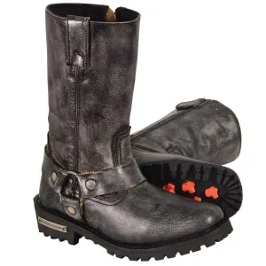 Milwaukee Leather Boots MBL9362  Women's 11in Classic Harness Square Toe Distressed Grey Leather Boots