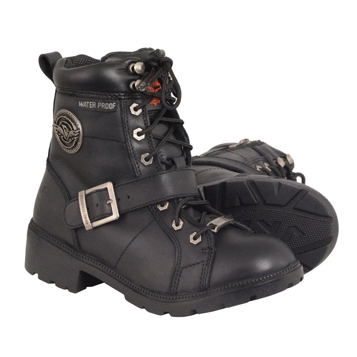 Milwaukee Leather MBL9326WP Women's Premium Black Leather Lace-Up Waterproof Motorcyle Rider Boots