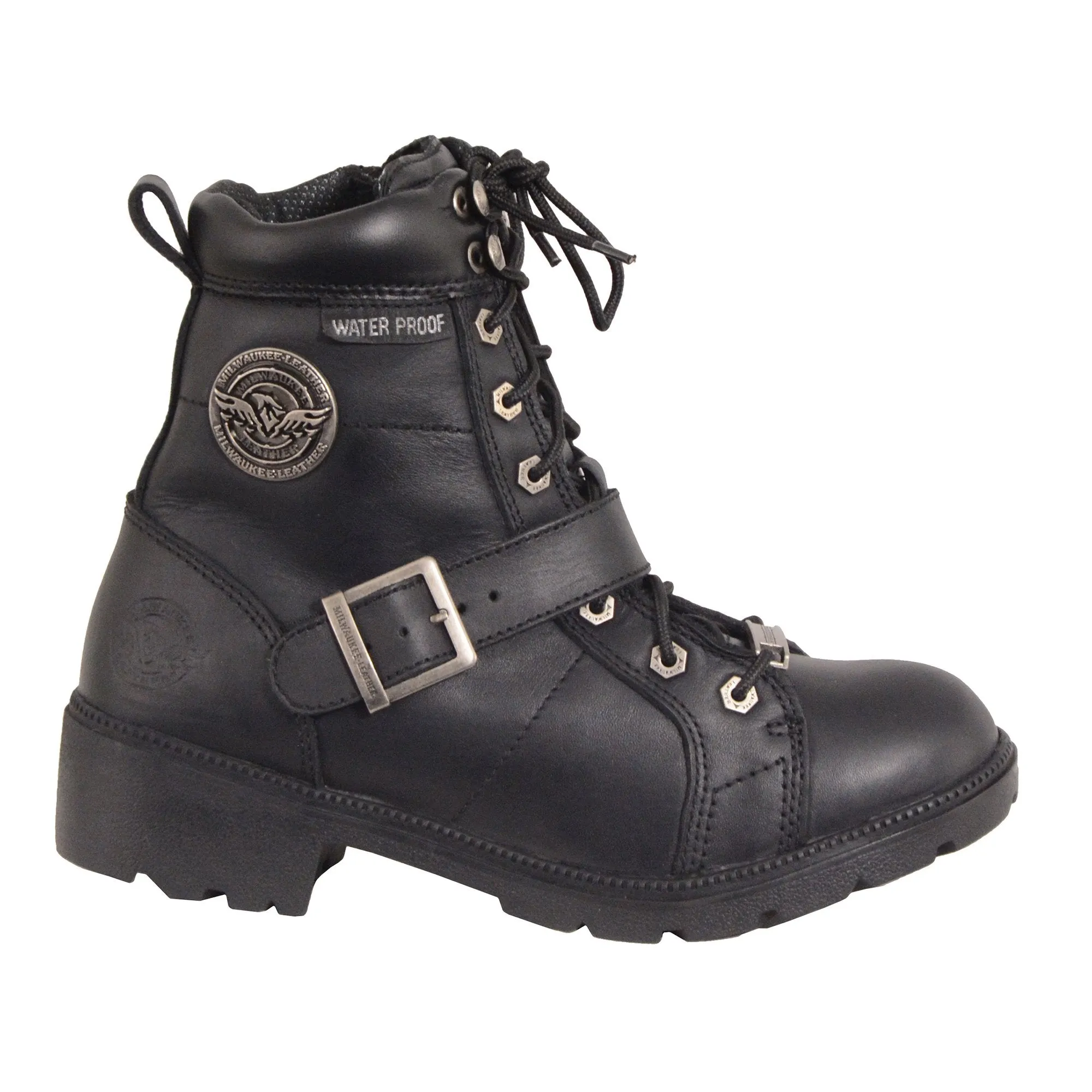 Milwaukee Leather MBL9326WP Women's Premium Black Leather Lace-Up Waterproof Motorcyle Rider Boots