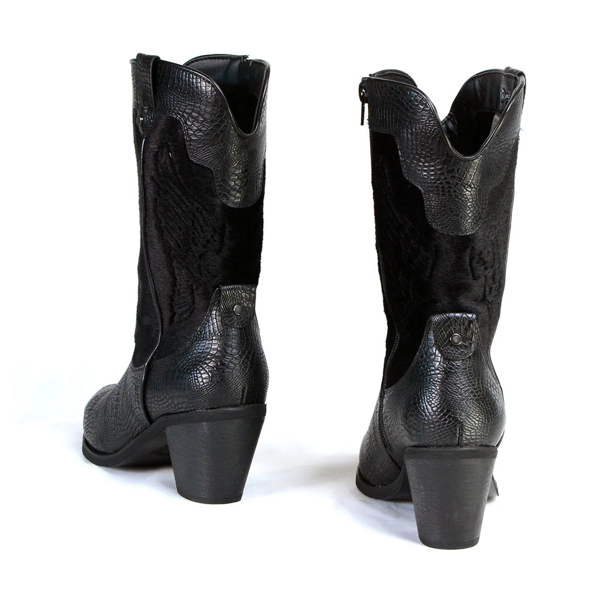 Milwaukee Leather Women's Black Western Style Fashion Boots with Black Snake Print MBL9441