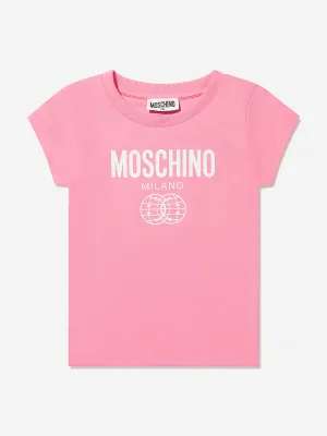 Moschino Girls Milano Logo T-Shirt in Pink