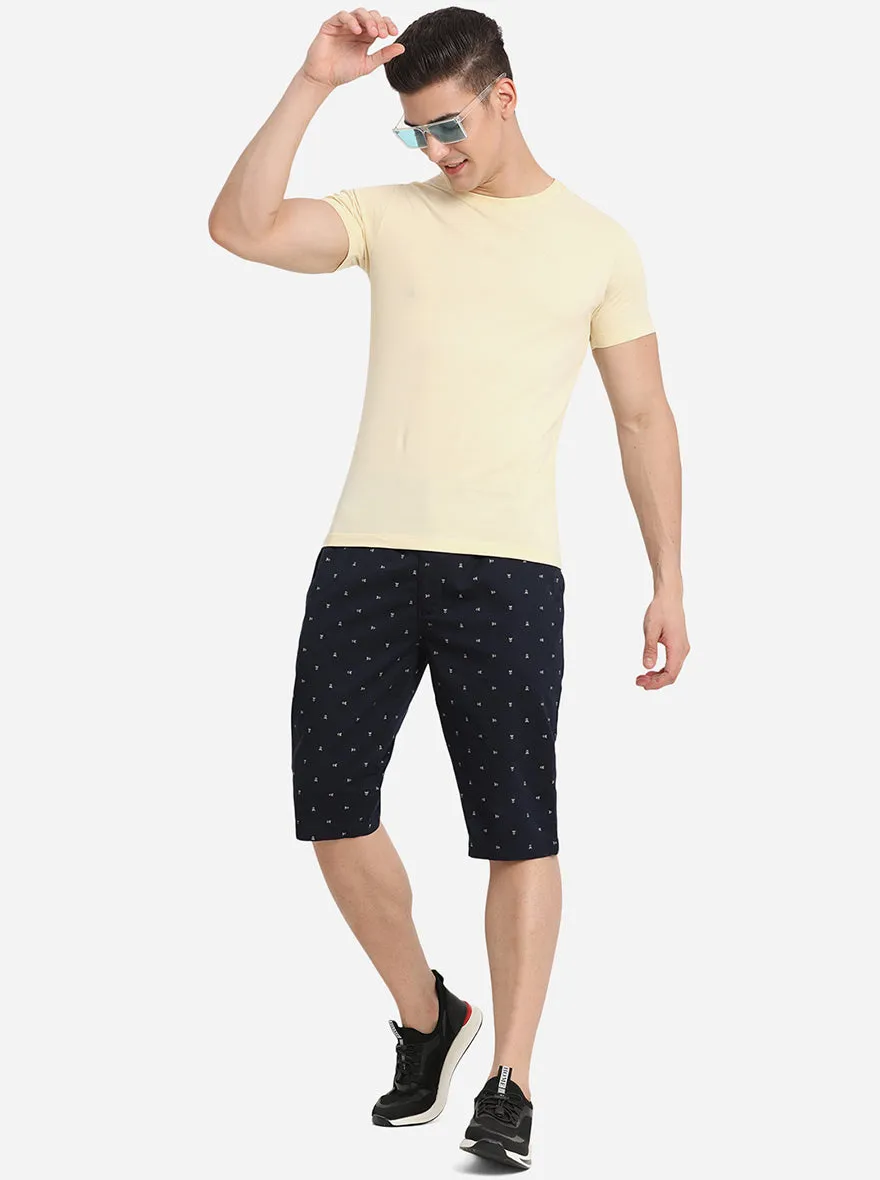 Navy Blue Printed Slim Fit Capri | JadeBlue