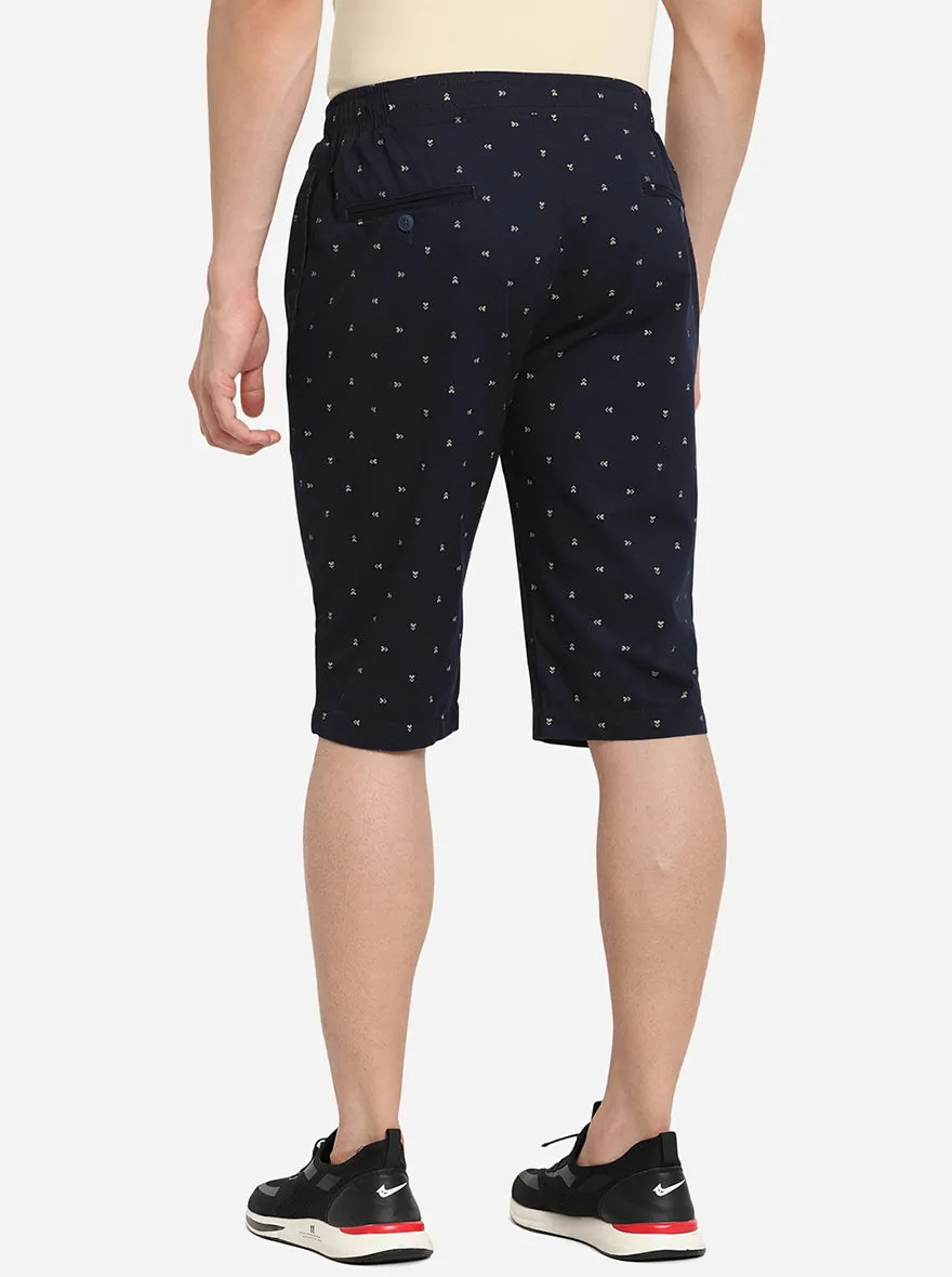 Navy Blue Printed Slim Fit Capri | JadeBlue