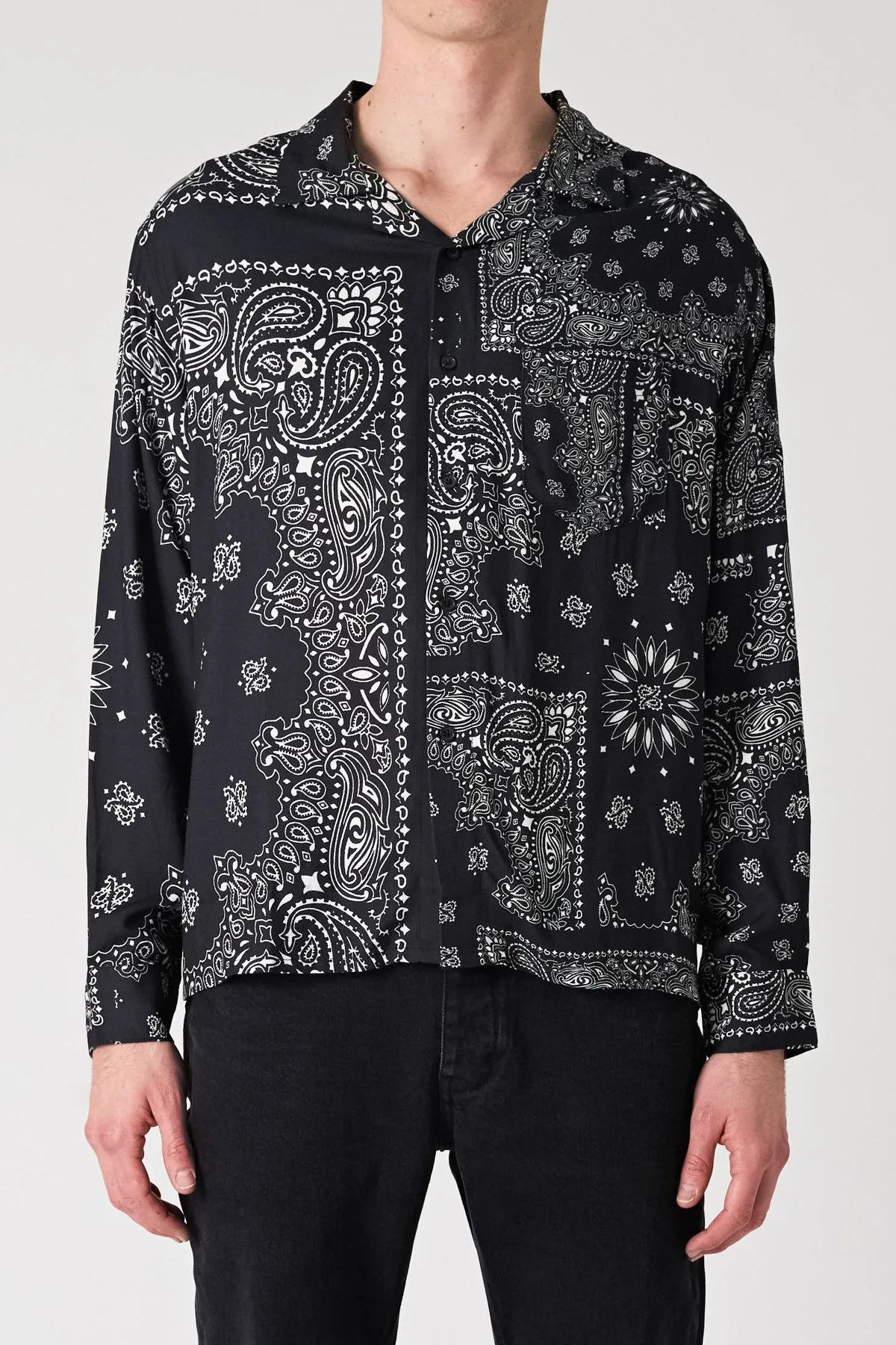 Neuw MENS WAITS LONG SLEEVE PAISLEY SHIRT  BLACK PAISLEY