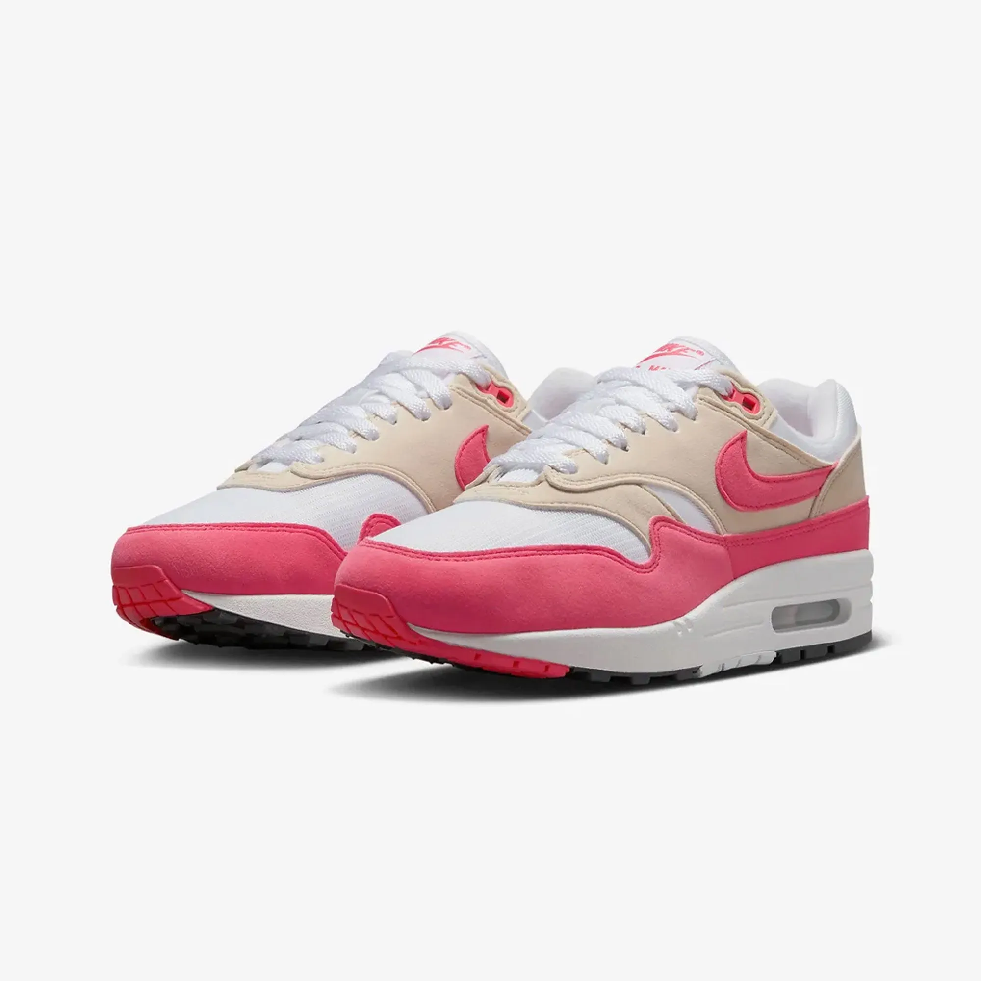 NIKE | WMN'S AIR MAX 1 { WHITE/ASTER PINK-LT OREWOOD BRN-BLACK