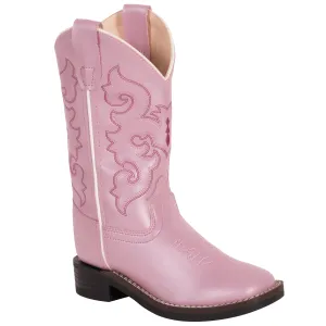 Old West Pink Children Girls Scroll Stitch Cowboy Western Boots 2.5 D