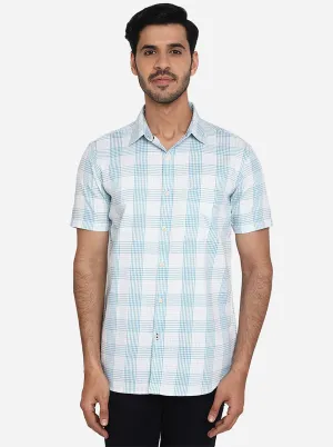 Opal Blue Checked Slim Fit Casual Shirt | JadeBlue