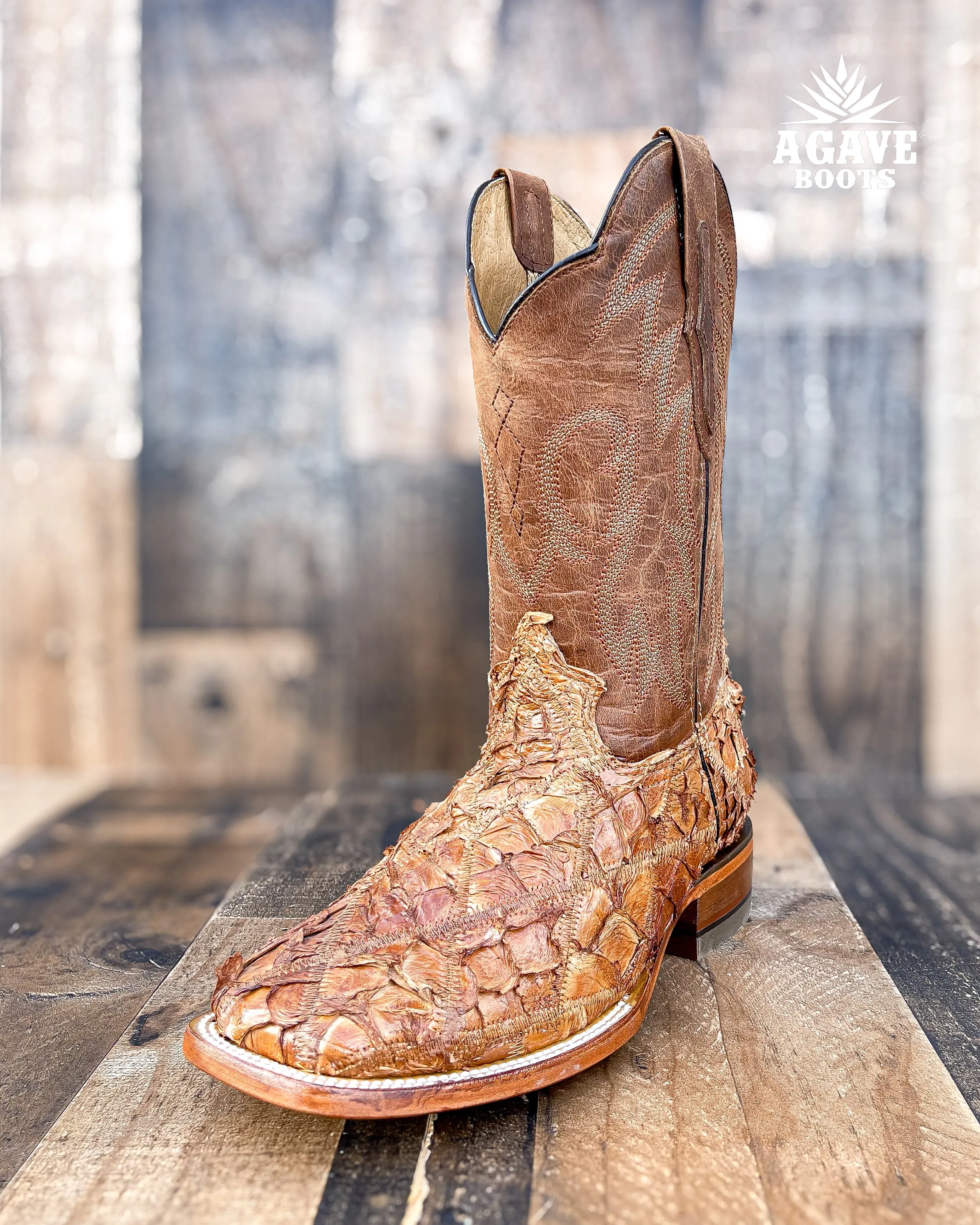 PATCHWORK PIRARUCU BASS GENUINE | MEN SQUARE TOE WESTERN COWBOY BOOTS