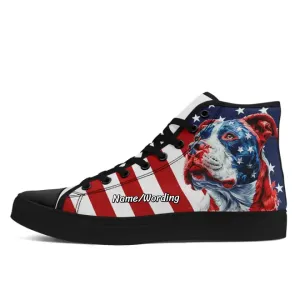 Personalized US Flag Sneakers, Custom Patriotic Shoes, High Top Casual Shoe, Gift For 4th of July