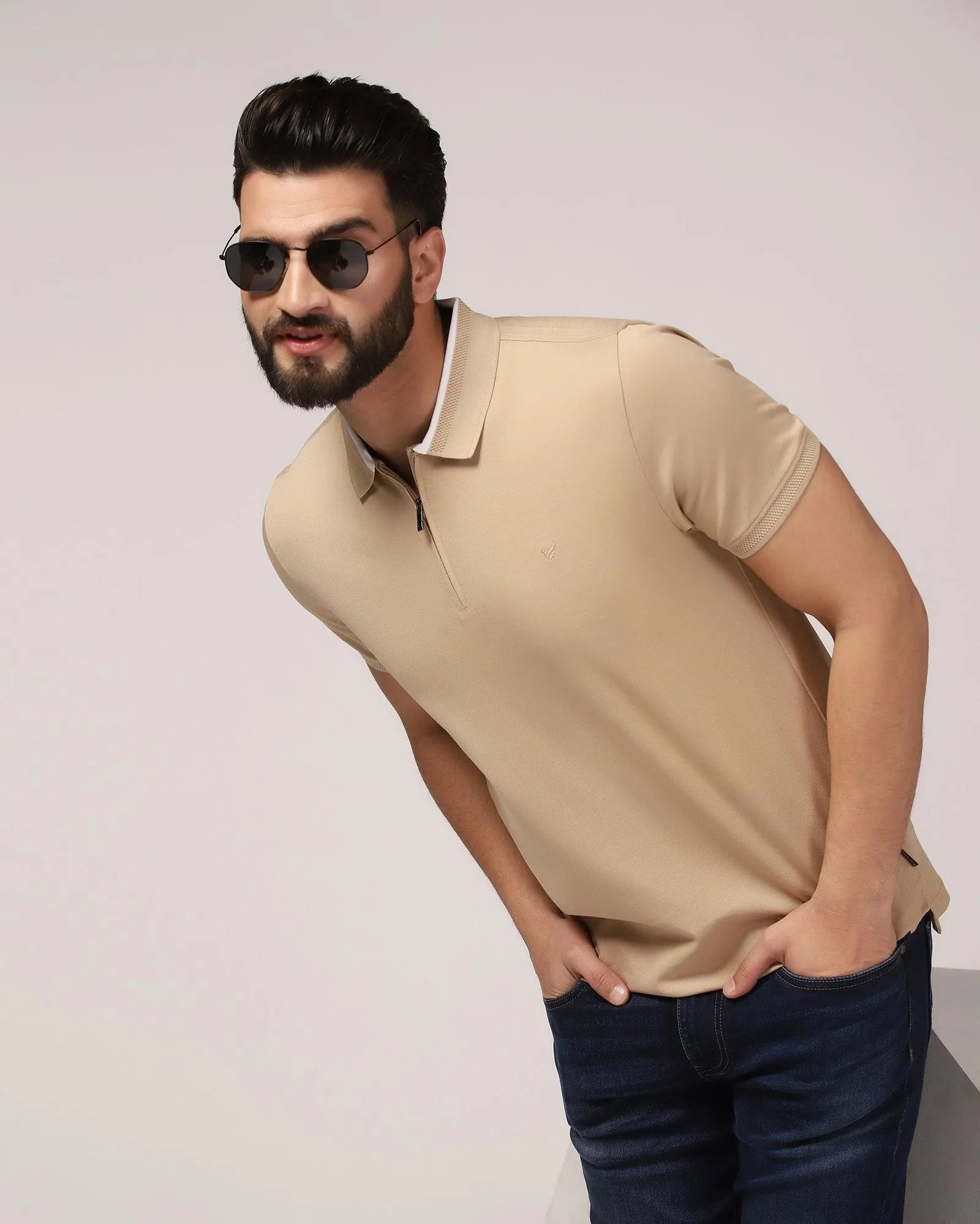 Polo Beige Solid T-Shirt - Gill