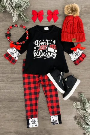 "Don't Stop Believing" Plaid Pant Set