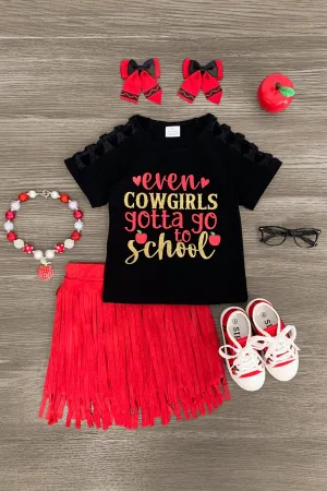 "Even Cowgirls Gotta Go To School" Suede Skirt Set