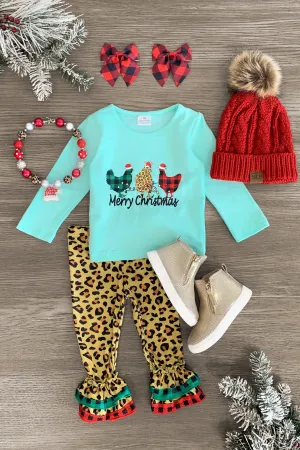 "Merry Christmas" Chicken Cheetah Pant Set