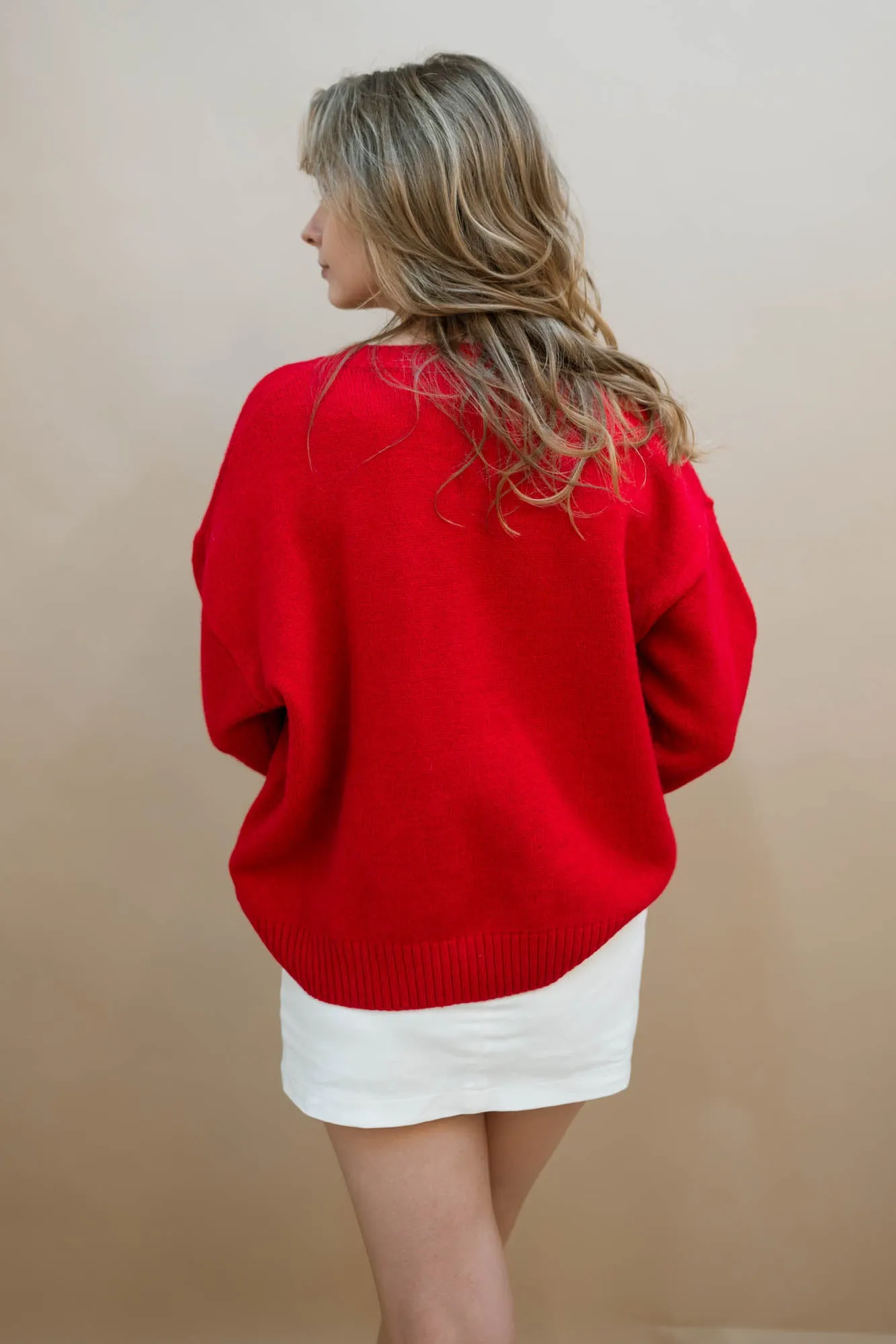 Red Sequin Ribbon Sweater