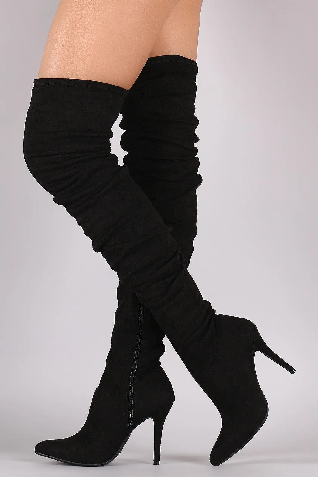 Rina - Suede Slouchy Pointy Toe Stiletto Boots