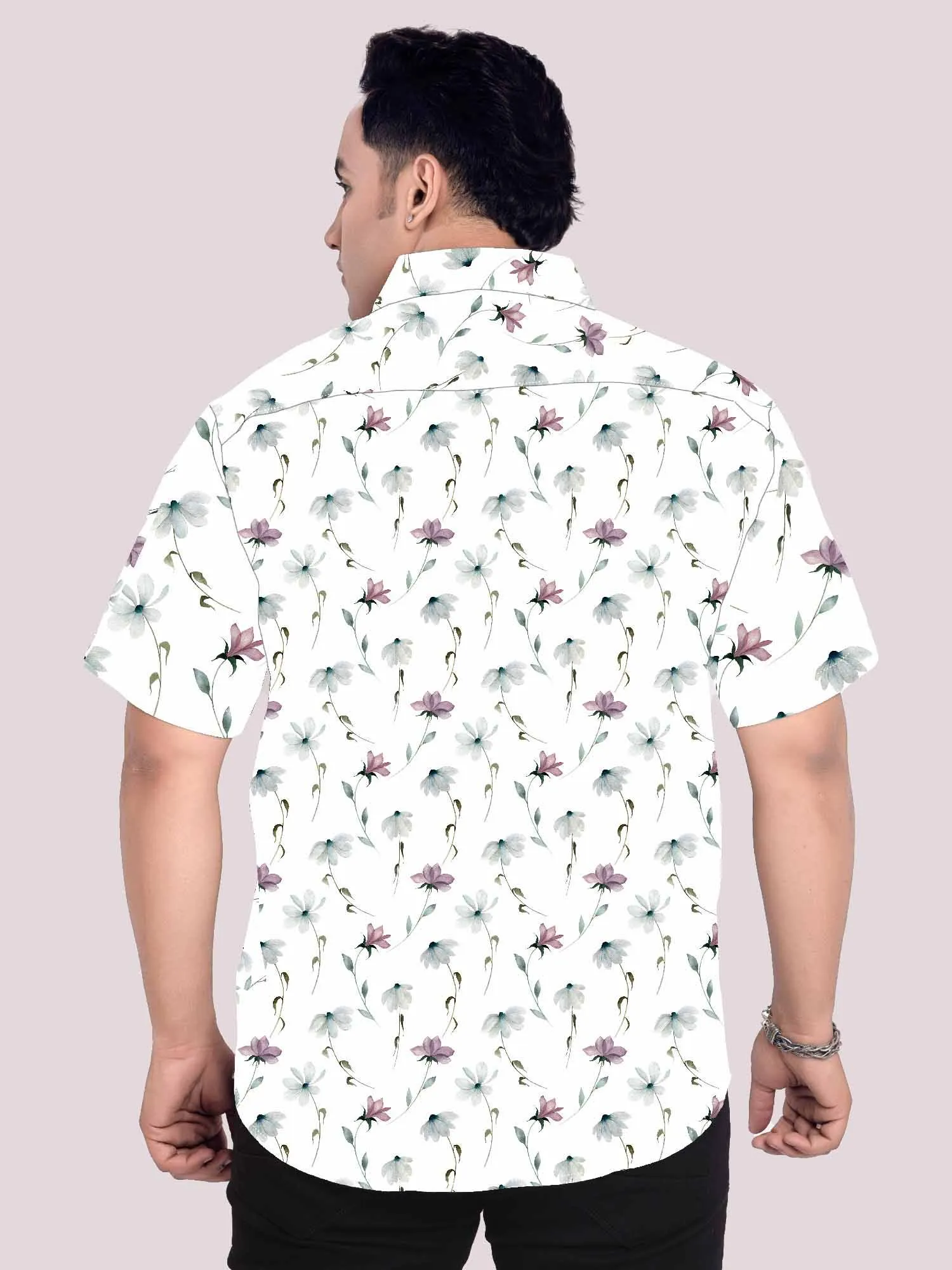 Rose Gold Linen Printed Shirt Men's Plus Size