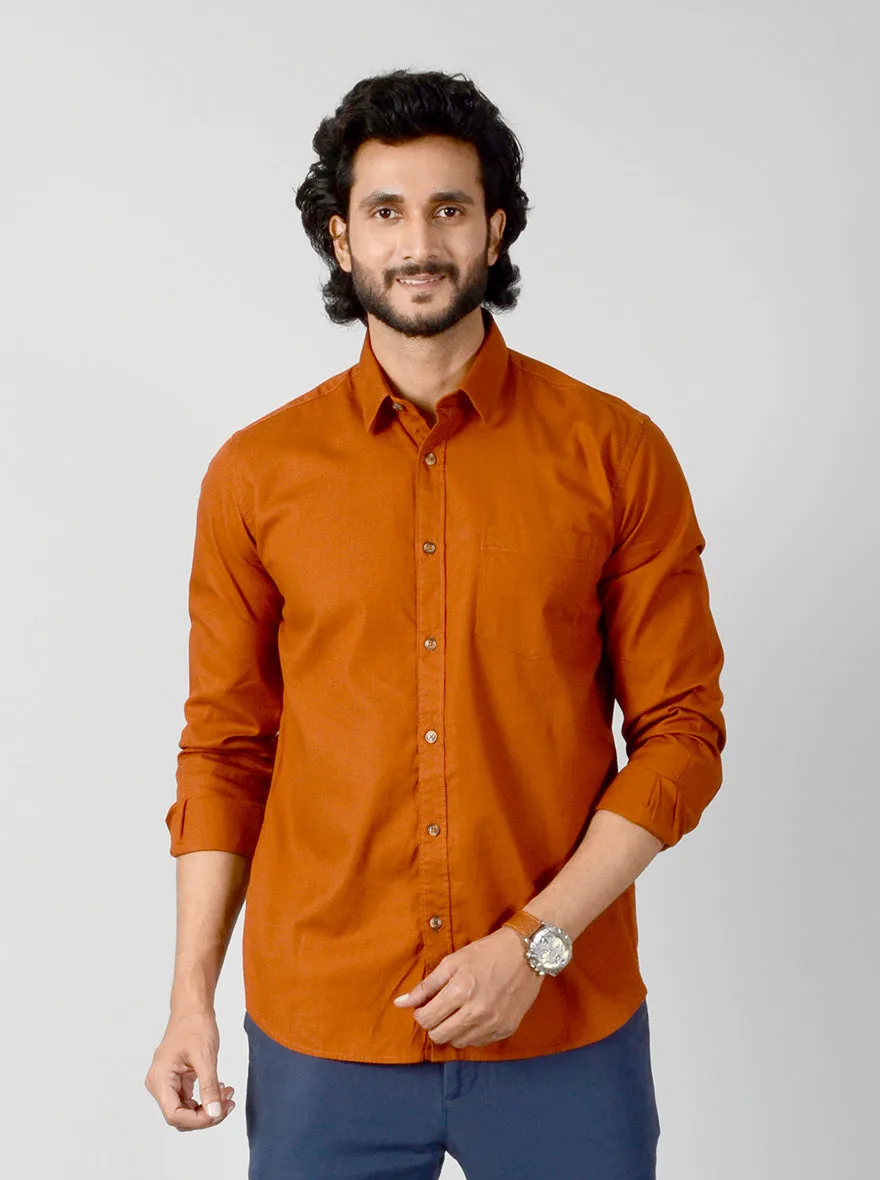 Rust Solid Slim Fit Casual Shirt | JadeBlue