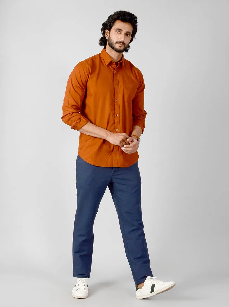 Rust Solid Slim Fit Casual Shirt | JadeBlue